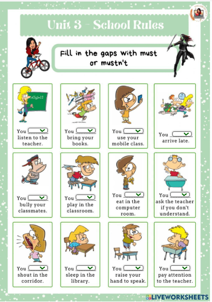 Theme 1 - School Rules Worksheet 2